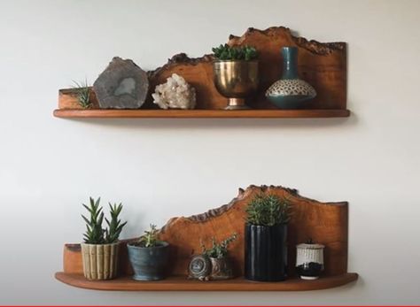 live edge shelf Live Edge Wood Furniture, Tre Kunst, Live Edge Shelves, Seattle Homes, Live Edge Furniture, Mid Century Living, Deco Originale, Live Edge Wood, Decoration Inspiration