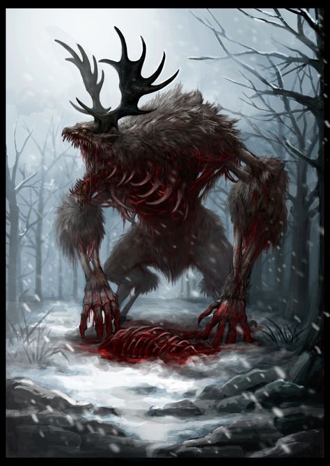 ArtStation - Wendigo Wendigo Monsters, Creature Artwork, Dnd Monsters, Cool Monsters, Cosmic Horror, Monster Concept Art, Fantasy Monster, Creature Concept, Monster Art