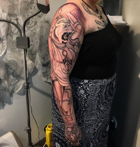 And here's a sleeve we got started yesterday was of Sekhmet the egyptian goddess by jaketattoos Sekhmet Tattoo, Arm Tats, Egyptian Tattoo, Egyptian Goddess, Ink Ideas, Egyptian Gods, Get A Tattoo, Blank Canvas, Blackwork