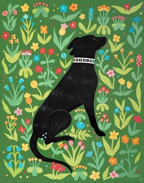 Bandana Inspiration, Fauna Illustration, Colorful Hairstyles, Labs Art, Dog Labrador, Pet Illustration, Dog Print Art, Flowers Green, Dog Illustration