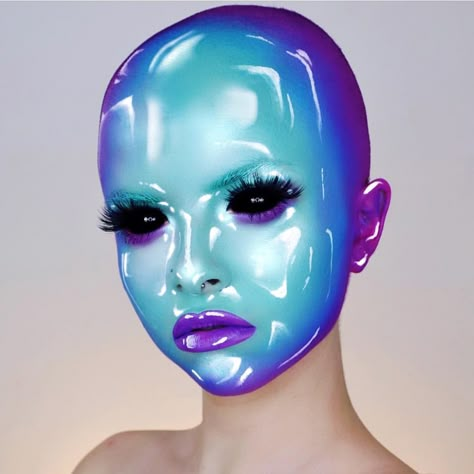 Plastic Alien👽👽 gave myself an hour to paint and this is what I came up with! what look should I do tomorrow, food inspired, Disney inspired? Let me know! 💙 Makeup deets: @makeupforeverca color sticks in purple and turquoise and white, @maccosmeticscanada chromacake in cyan, @graftobianmakeup white paint and @maccosmeticscanada white acrylic paint, @nyxcosmetics liquid suede lipstick in run the world, @rouge.and.rogue lashes 💙💙 white highlights are inspired by @makeupbyjaack 👽editing: ... Purple Alien Makeup, Alien Face Paint, Colorful Alien, Evening Eye Makeup, Alien Makeup, Food Inspired, Face Art Makeup, Makeup Challenges, Character Makeup