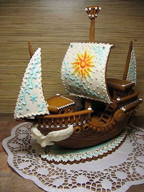 gingerbread boat Cool Gingerbread Houses, Make A Gingerbread House, Gingerbread House Designs, All Things Gingerbread, Gingerbread House Cookies, Cake Wrecks, Gingerbread Village, Cookie House, Christmas Gingerbread House