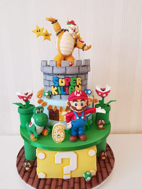 Mario Brother Cake Ideas, Super Mario Movie Cake, Super Mario Bowser Cake, Bowser Birthday Cake, Supermario Cakes, Bowser Cake, Cake Mario, Mario Brothers Birthday Party, Mario Birthday Cake