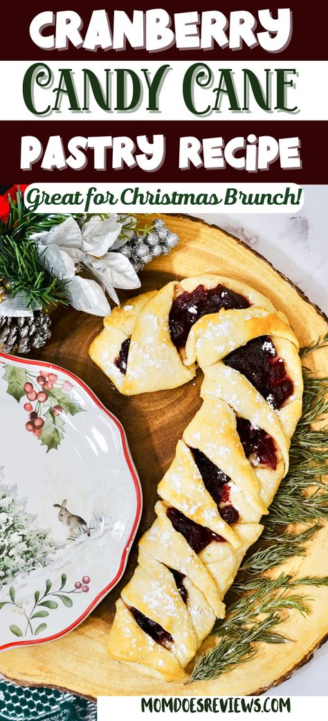 How to Make a Cranberry Candy Cane Pastry  - Mom Does Reviews Pastry Candy Cane, Cranberry Brie Candy Cane, Crescent Roll Candy Cane, Candy Cane Pastry, Cranberry Candy, Candy Cane Recipe, Cranberry Bliss Bars, Christmas Pastries, Donut Dessert