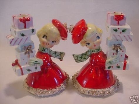 Holt Howard Shopping Girls Figurines Candle Holders XLT | #33590131 Holt Howard, Christmas Candle Holders, Christmas Collectibles, Old Fashioned Christmas, Antique Christmas, Christmas Figurines, Christmas Memory, Love Vintage, Vintage Christmas Cards