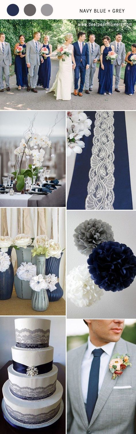 2018 wedding theme Gray Wedding Colors, Silver Wedding Decorations, Wedding Color Scheme, Wedding Color Combinations, Wedding Color Combos, Wedding Color Inspiration, Wedding Colors Blue, Navy Blue Wedding, Gray Weddings