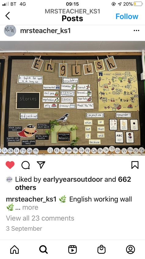 Literacy Wall Displays Early Years, Year 3 Classroom Ideas Uk, English Corner Classroom Ideas, Year 4 Classroom Ideas, Hessian Classroom Display, Year 3 Classroom, Year 3 Classroom Ideas, Literacy Working Wall, Nursery Display Boards