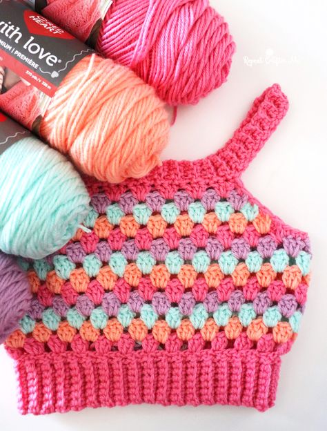 Crochet Granny Stitch Tank Top - Repeat Crafter Me Sherbet Ice Cream, Crochet Blouse Free Pattern, Crochet Granny Stitch, Cardigan Collection, Plan Your Week, Granny Stitch, Repeat Crafter Me, Kids Crochet Pattern, Crochet Bedspread Pattern