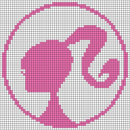 Pink Alpha Pattern, Barbie Alpha Pattern, Barbie Head, Crochet Barbie Patterns, C2c Crochet Pattern Free, Graph Crochet, Barbie Logo, Patchwork Blanket, Pixel Crochet