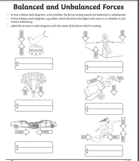 Balanced And Unbalanced Forces, Force Activities, Worksheets For Grade 3, Science Skills, Spelling Lists, Force And Motion, Handwriting Worksheets, 1st Grade Worksheets, Budgeting Worksheets