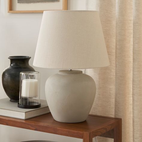 Nourison 20" Rustic Ceramic Pot Table Lamp - Bed Bath & Beyond - 39926174 Coffee Table Lamp, Lightweight Concrete, Traditional Table Lamps, Transitional Table Lamps, Living Room Console, Cement Pots, Rustic Ceramics, Side Table Lamps, Contemporary Lamps