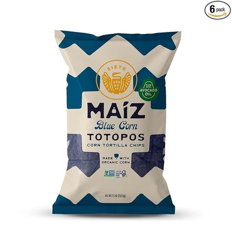 Amazon.com: Siete Maiz Totopos Corn Tortilla Chips | Blue Corn | Gluten Free | Vegan Snacks | Non GMO & Organic Corn Chip | Made with Avocado Oil | Preservative Free | 7.5 Oz. Bag (Pack of 6) Blue Corn Tortillas, Tortilla Chip, Corn Tortilla Chips, Corn Tortilla, White Corn, Blue Corn, Corn Kernel, How To Cook Potatoes, Snack Chips