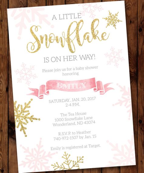 Little Snowflake Baby Shower Invitation, Snowflake Baby Shower Invitation, Winter Baby Shower Invitation, Baby It's Cold Outside Invitation Snowflake Is On The Way, Pink Winter Wonderland, Pink Latex, Winter Baby Shower Invitations, Glitter Baby Shower, Snowflake Baby Shower, Outside Baby Showers, Winter Wonderland Baby Shower, Baby Sprinkle Invitations