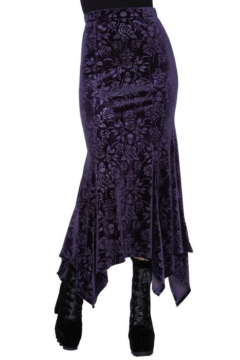 Gothic Skirt, Ankle Length Skirt, Floral Skull, Skirt Floral, Velvet Skirt, Goth Punk, Baggy Pants, Goth Outfits, Formal Outfit