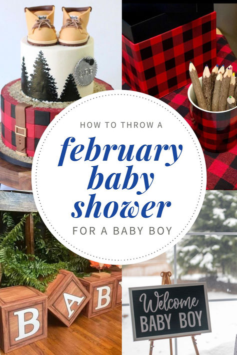 A cozy February baby shower setup for a baby boy, featuring a rustic woodland theme with plaid decorations, mini boots cake topper, wooden letter blocks spelling "BABY," and a winter backdrop. Baby Shower Themes Winter Boy, Baby Shower Boy Theme Unique, Valentines Day Baby Shower Ideas Boy, January Baby Shower Themes For Boys, Boy Valentine Baby Shower Ideas, Baby Shower Themes For Boys Winter, Buffalo Plaid Baby Shower Ideas For Boys, Winter Themed Baby Shower Ideas Boy, Valentine Baby Shower Ideas Boy