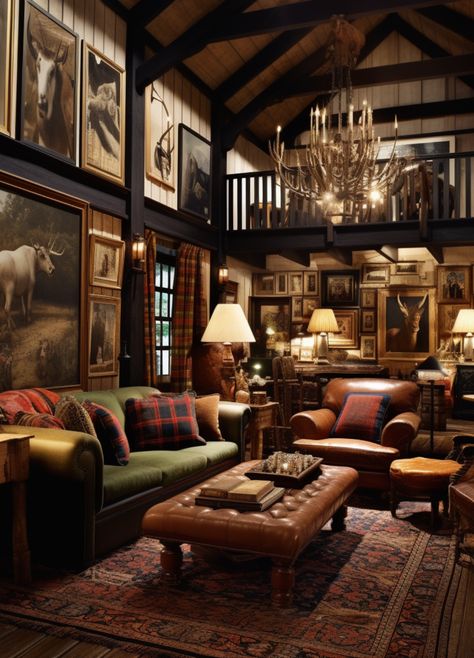 Ralph Lauren Lodge Style, Ralph Lauren Cabin Decor, Ralph Lauren Farmhouse, Ralph Lauren House Interior Design, Ralph Lauren Basement, Ralph Lauren Interiors English Country, Ralph Lauren Aesthetic Living Room, Ralph Lauren Living Room Inspiration, Ralph Lauren Home Aesthetic