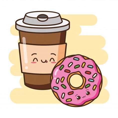 Kawaii comida rápida lindo donut y café ... | Free Vector #Freepik #freevector Restaurant Drawing, Donut And Coffee, Food Donut, Moon Sisters, Donut Drawing, Menu Coffee, Coffee Restaurant, Cute Donuts, Coffee Illustration