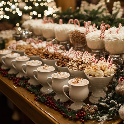 Hot Drink Bar Wedding, Winter Wedding Cocktail Hour, Hot Chocolate Bar For Wedding, Hot Chocolate Bar Wedding, Cozy Winter Party, Wedding Hot Chocolate Bar, Wedding Cocktail Hour Food, Hot Beverage Station, Elegant Tips