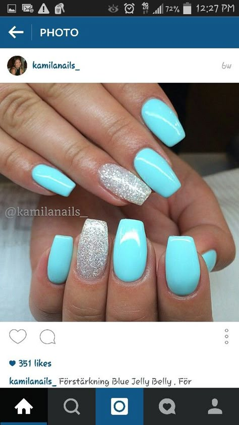 Tiffany Blue Dip Powder Nails, Gray And Turquoise Nails, Turquoise Glitter Nails, Turqoise Nails Gel, Sparkly Turquoise Nails, Teal And White Glitter Nails, Tiffany Blue Nails, April Nails, Aqua Nails