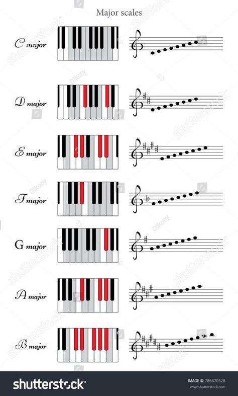 Piano Key Signatures, D Major Scale Piano, Piano Major Scales, C Major Scale Piano, Piano Top View, Music Scales, C Major Scale, Ukulele Songs Beginner, Songwriting Inspiration