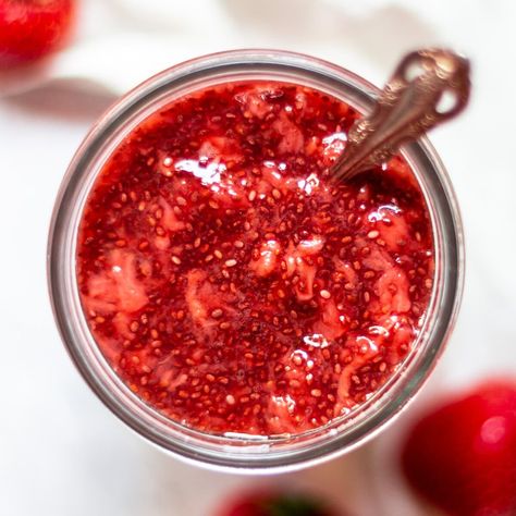 Healthy Homemade Strawberry Jam Strawberry Chia Jam, Chia Seed Jam, Vegan Nutella, Chia Recipe, Homemade Strawberry Jam, Chia Jam, Healthy Strawberry, Summer Recipe, Ingredient Substitutions