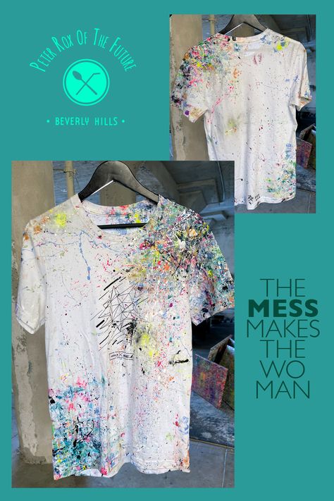 Acrylic Paint Shirt Diy, Paint Splatter Shirt, Artsy Shirt, Paint Splats, Bubble Painting, Word Shirts, Paint Shirts, La Art, Painted Jeans