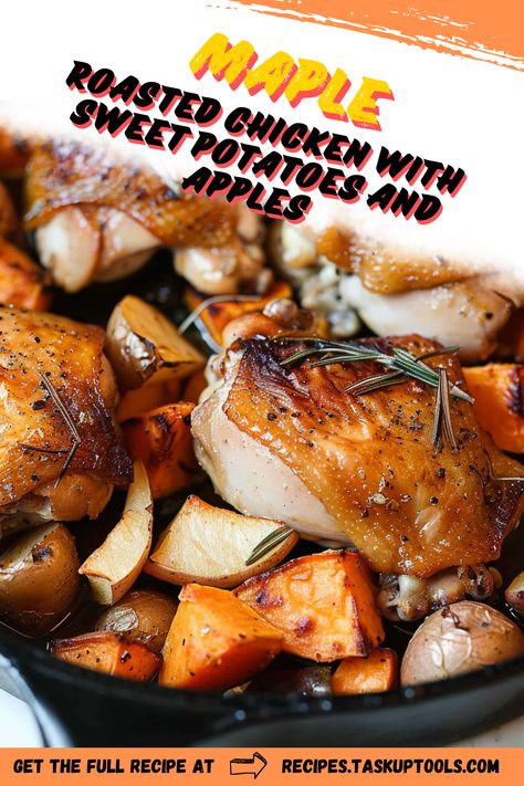 Discover the perfect autumn dish with this Maple Roasted Chicken recipe featuring tender, juicy chicken paired with sweet potatoes and fragrant apples. This one-pan wonder not only makes for an easy dinner but also fills your home with delicious aromas. Ideal for cozy family meals or dinner parties, this recipe highlights the natural sweetness of fall ingredients and brings a comforting touch to your table. Follow our step-by-step guide to savor the delightful flavors and create a memorable dining experience. Pin it now to add a touch of seasonal warmth Maple Roasted Chicken With Sweet Potatoes And Apples, Sweet Potatoes And Chicken Recipes, Maple Roasted Chicken, Dutch Oven Chicken Breast, Sweet Potato And Chicken, Fall Ingredients, Sweet Potatoes And Apples, Chicken With Sweet Potatoes, Potatoes And Apples