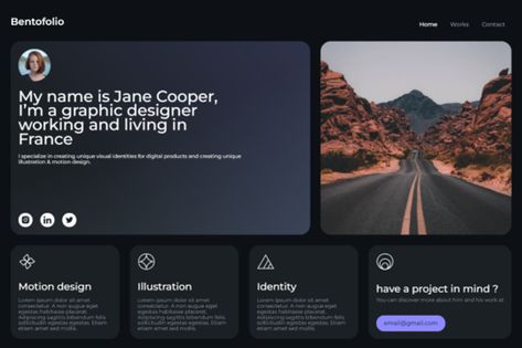 A simple, clean bento-style portfolio template. The idea? Allow small artists and content creators to embark on the adventure with their own site for free! Bento Website Design, Bento Ui Design, Bento Web Design, Bento Design, Web Site Template, Ui Portfolio, Free Portfolio Template, Ux Design Portfolio, Webflow Templates