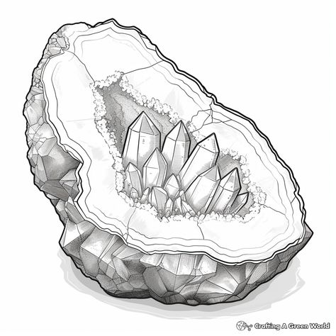 Geode Drawing, Geode Tattoo, Quartz Drawing, Crystal Sketch, Paper Crystals, Crystals Drawing, Crystal Drawings, Crystal Tattoo, Crystal Drawing