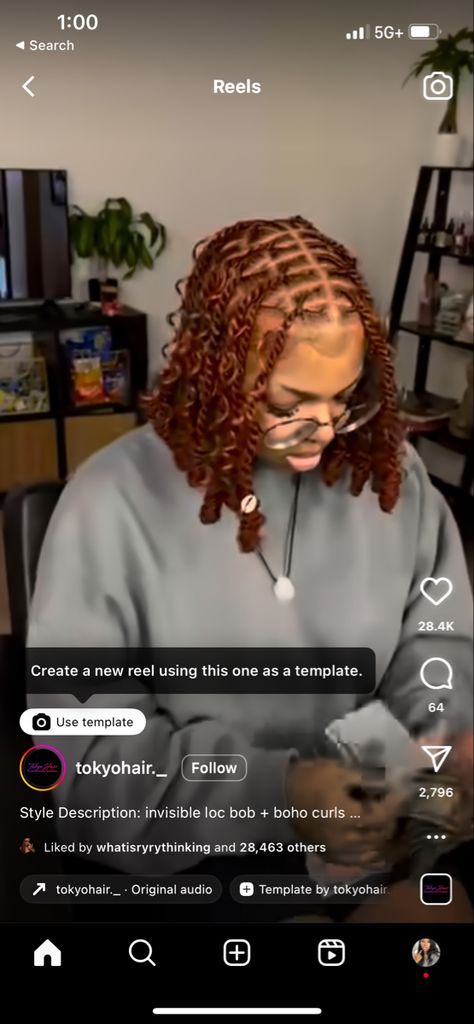 Boho Invisible Locs Bob, Ginger Invisible Locs, Invisible Locs With Curls, Boho Invisible Locs, Invisible Locs Bob, Locs With Curls, Locs Bob, Invisible Locs, Middle Part Bob