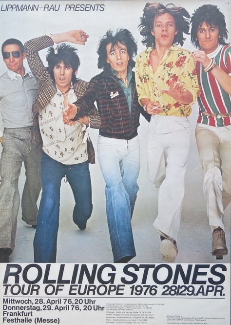 Rolling Stones - 1976 Tour Of Europe / Frankfurt Concert Poster - Recordmecca Bands Posters, Rolling Stones Poster, Rolling Stones Concert, Posters Music, Rolling Stones Tour, Europe Band, Ron Woods, Vintage Concert Posters, Music Concert Posters