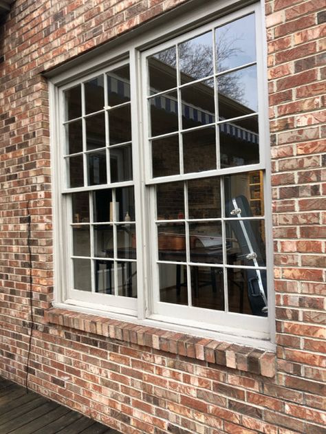 Removing a window—what to do with brick exterior! Removing A Wall, Window Trim Exterior, Window Ledge, Brick Exterior, White Windows, Windows Exterior, Broken Glass, Window Trim, Window Pane