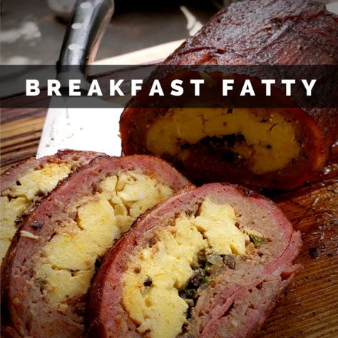 Smoked Breakfast Fatty - Armadillo Pepper Breakfast Fatty, Recipes For Ribs, New Breakfast Ideas, Pit Boss Pellet Grill, Pork Belly Tacos, Bbq Pork Recipes, Zucchini Bites, Big Green Egg Recipes, Sunday Morning Breakfast