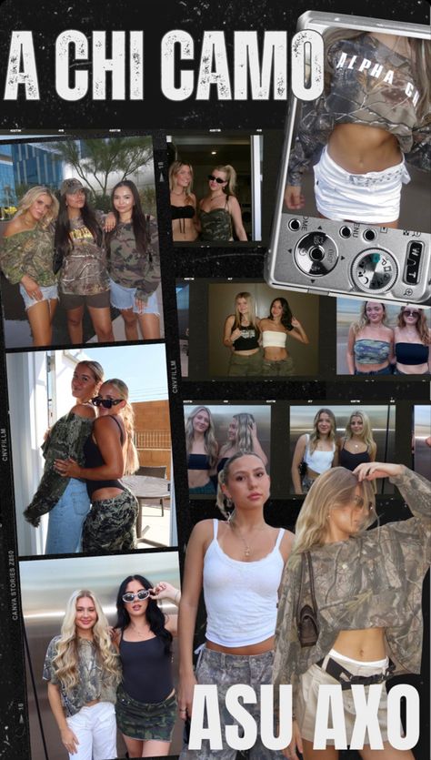 Camp Bid Day Theme Outfit, Army Sorority Theme, Camp Spirit Week Ideas, Camo Work Week Sorority, Camo Sorority Theme, Camo Party Outfit, Camo Theme Outfit, Camp Bid Day Theme, Boardwalk Outfit