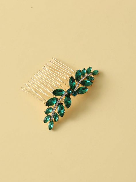 Green  Collar  Zinc Alloy   Embellished   Women Accessories Dark Green Hair, Royal Green, Green Lehenga, Green Accessories, Rhinestone Decor, Hair Combs, Hair Stuff, Latest Hairstyles, Hair Pin