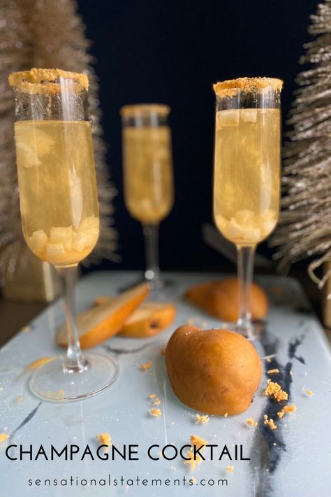 My take on a champagne cocktail. So easy to make, all you need is 4 ingredients.  :) Pear Champagne Cocktail, Thanksgiving Cocktails Champagne, Almond Champagne Cocktail, Orange Champagne Cocktail, Champagne And Orange Juice, Champagne Recipes Cocktails, Orange Vodka, Mixed Drinks Alcohol, Nye Party