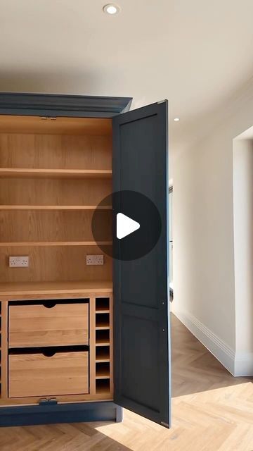 Painted Kitchen Co on Instagram: "@r.g_carpentry shares how stunning our Tall Larder can look in an open-plan kitchen! 😍🫶🏼✨ Expertly crafted with oak-veneered plywood, featuring solid wood frames and door rails. The pre-lacquered interior not only enhances the natural beauty of the wood but also provides lasting protection.

Larders are a must-have feature in the kitchen, a stylish and practical way to keep kitchen supplies organised and within easy reach of the main cooking area! 

👉🏼 Is this feature a must-have in your next kitchen?

Book in now 💌 office@paintedkitchen.co.uk 
#kitcheninspo #larder #kitchendesign #kitchenstyle #kitchendesigners #cabinetry #kitchenreno #essex #london #dorsetbusiness #kitchensupplies" Kitchen Book, Painted Kitchen, Home Organisation, Cooking Area, Kitchen Reno, Kitchen Paint, Supplies Organization, Home Trends, Wood Frames