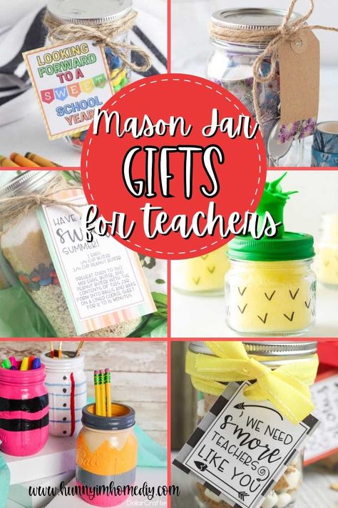 These cute teacher gifts are the perfect mason jar crafts for the end of the school year. Make them to show your appreciation the end of year or summer break. You can make these DIY presents with your Cricut or grab some free printable gift tags to create an easy dollar tree gift. Whether you're looking for ideas from students or from parents, you're sure to love these unique and useful ideas. Diy Mason Jar Gifts, Mason Jar Teacher Gifts, Small Jam Jars, Mason Jar Candy, 4th Of July Crafts, Mason Jar Gifts Diy, Mason Jar Sign, Dollar Tree Gifts, Easy Homemade Gifts