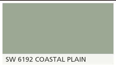 Sherwin Williams #6192 Coastal Plain Sage Green Coastal Kitchen, Coastal Plain Sherwin Williams Cabinets, Coastal Plain Sherwin Williams, Halcyon Green, Sage Paint Color, Interior Door Color, Gender Neutral Nursery Inspiration, Exterior Front Door Colors, Moving New House