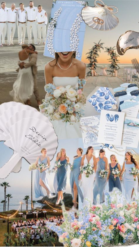 Wedding Color Schemes Beach Ocean, Carolina Blue Wedding Colors, Country Coastal Wedding, Coastal Wedding Ideas Color Palettes, Unique Things To Have At Your Wedding, Coastal Elegant Wedding, Beach Wedding Mood Board, Florida Wedding Colors, Coastal Wedding Color Palettes