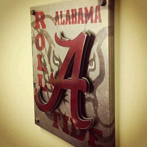 Alabama Room, College Artwork, Steel Artwork, Alabama Crafts, Football Room Decor, Alabama Decor, Alabama Logo, Alabama Football Roll Tide, Rammer Jammer