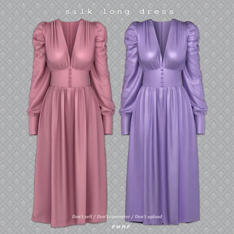 Sims 4 Long Sleeve Dress, Sims 4 Long Dress Cc, Euno Sims, Sims Blueprints, Sims4 Cc Patreon, Older Women Dresses, Sims Poses, Cc Patreon, Alpha Cc