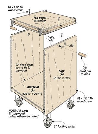 Flip-Top Tool Stand | Woodworking Project | Woodsmith Plans Flip Top Tool Stand, Flip Top Work Bench, Woodsmith Plans, Mobile Cart, Workbench Plans Diy, Tool Stands, Tool Stand, Woodworking Storage, Woodworking Shop Projects