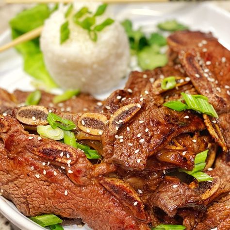 Korean Beef Short Ribs (Kalbi) - Short Ribs Grilled, Korean Style Short Ribs, Kalbi Marinade, Kalbi Ribs, Korean Beef Short Ribs, Korean Short Ribs, Beef Appetizers, Bbq Short Ribs, Spaghetti With Ground Beef