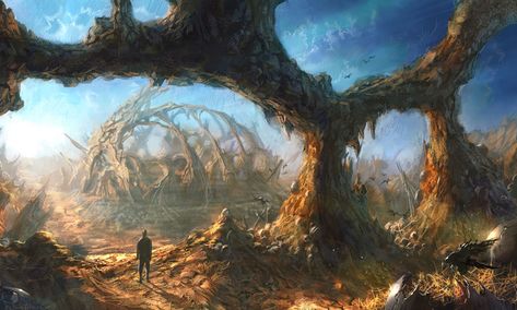 Environment Artwork from TERA: The Exiled Realm of Arborea Fantasy Wasteland, Runes Of Magic, Concept Art Character Design, Composition Board, Alien Plants, Sci Fi Landscape, Art Character Design, Game Developer, Landscape Concept