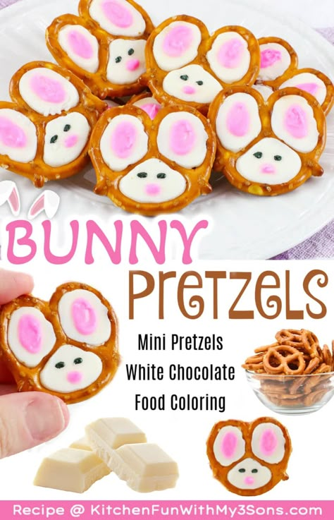 Bunny Pretzels, Easter Pretzel, Easter Deserts, Easter Foods, Easy Easter Treats, Pretzel Treats, Easter Snacks, Easter Sweets