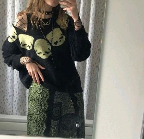 Sweater Vest Outfit, Skull Sweater, Y2k Goth, Sweater Fits, Vest Outfits, Edgy Outfits, Dream Clothes, Alternative Fashion, Sweater Vest