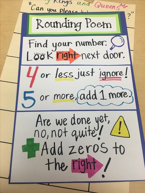 Rounding poem, remake by me @priscillaaidesanchez Anchor Chart For Rounding Numbers, Rounding Anchor Chart, Rounding Rules, Rounding Numbers 3rd, Rounding Whole Numbers 4th Grade, Rounding Off Numbers Activities, Math Poems, Math Anchor Chart, Easy Math Activities