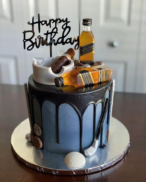 Samanthas Cakes on Instagram: “All his favorite things! 🥃🚬⛳️🏌🏽‍♂️ • • • • #cake #birthday #birthdaycake #cigars #cigar #instacake #cakes #orlando #golf #whiskey…” Cigars Birthday Cake, 38th Birthday Cake For Him, Whiskey Birthday Cake For Men, Cool Cake Ideas For Men, Whiskey Cakes For Men, Birthday Cake Alcohol Theme, Manly Cakes Birthday For Men, Whiskey Themed Birthday Cake, Whiskey And Cigars Birthday Cake