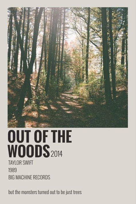 OUT OF THE WOODS TRACK POLAROID TAYLOR SWIFT 1989 Taylor Swift Aesthetic Out Of The Woods, Our Song Taylor Swift Polaroid Poster, Taylor Swift Song Poster, Polaroids Ideas, Taylor Swift Polaroid Poster, Polaroid Songs, Songs Taylor Swift, Song Cards, Taylor Swift Discography